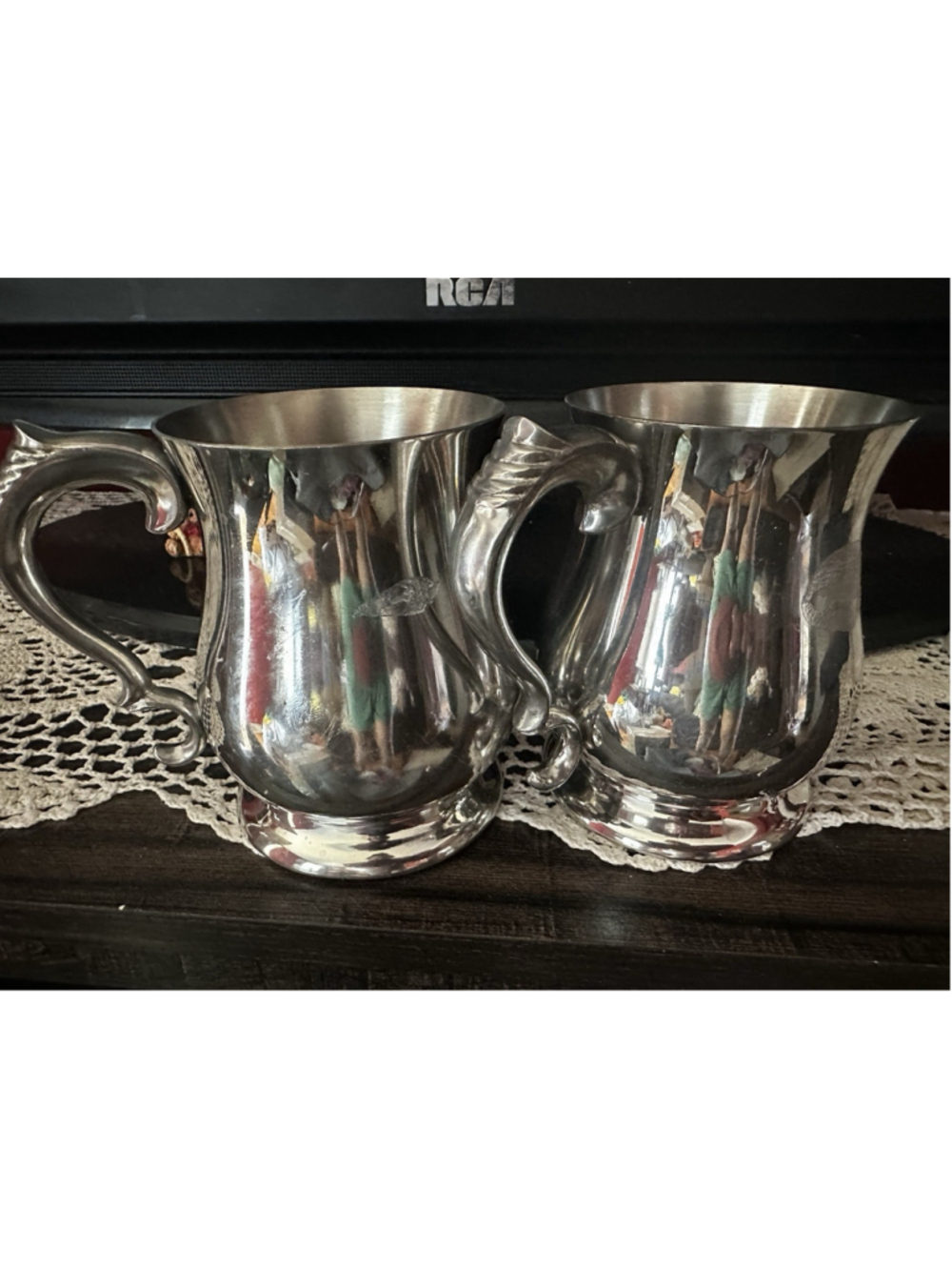 Vintage Lunt Pewter Mug Stein Set of 2 Ornate Scroll Handle Made in England - Picture 3 of 6